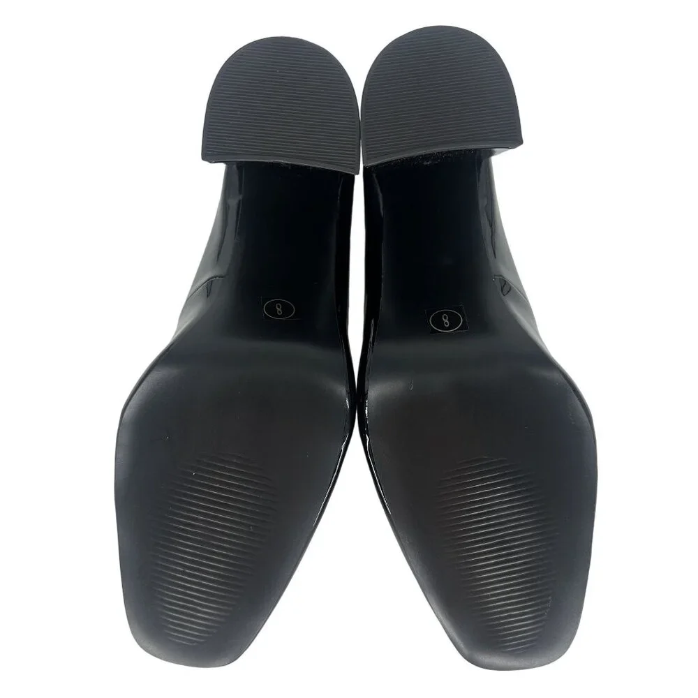 Steve Madden Black Patent Synthetic Leather Square Toe Chunky Block Heel Shoe 8M - Picture 6 of 7